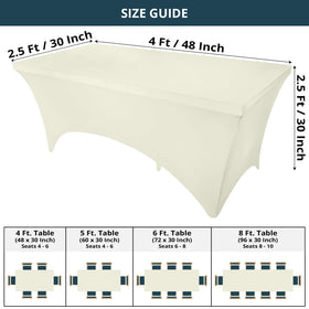 Utopia Kitchen spandex tablecloth on a 4-foot ivory side view highlights reinforced leg pockets