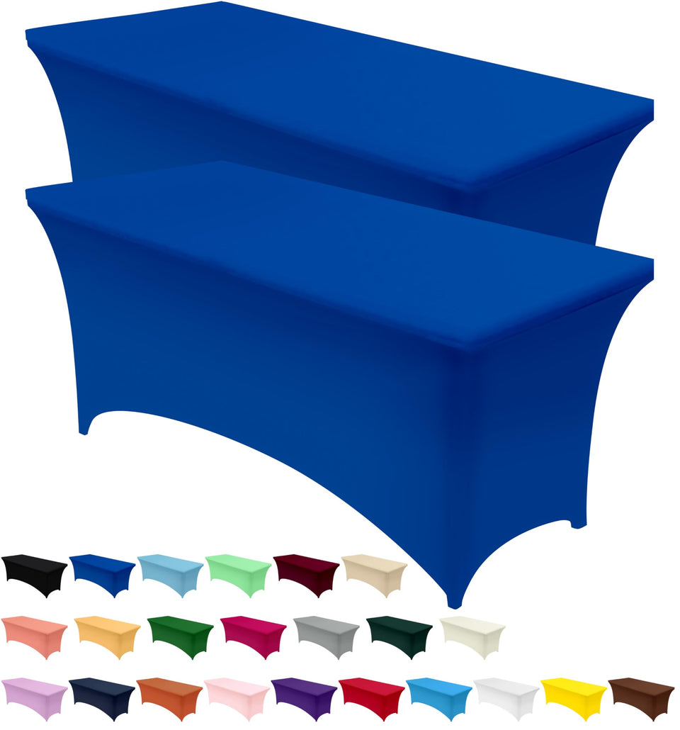 Utopia Kitchen spandex tablecloth on a 4ft royal blue table, clean and seamless.