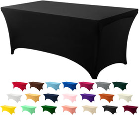 Utopia Kitchen Spandex Tablecloth on a 6ft black table with tight-fit for a polished look