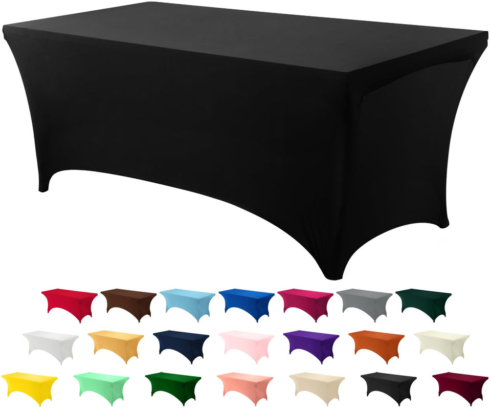 Utopia Kitchen Spandex Tablecloth on a 6ft black table with tight-fit for a polished look