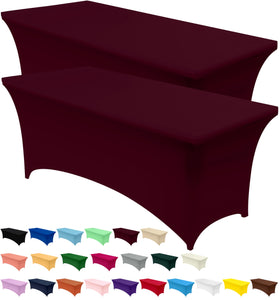 Utopia Kitchen spandex tablecloth 6ft burgundy fits snugly on a banquet table