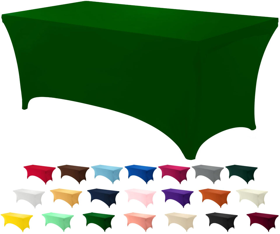 Utopia Kitchen spandex tablecloth in emerald green on a 6ft table for a crisp event look