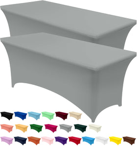 Utopia Kitchen spandex tablecloth on a 6ft grey table with secure stretch fit.