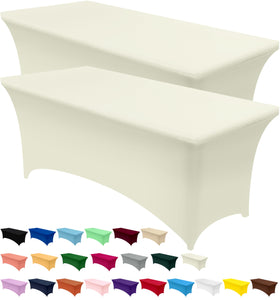 Utopia Kitchen spandex tablecloth ivory folded for storage and quick setup