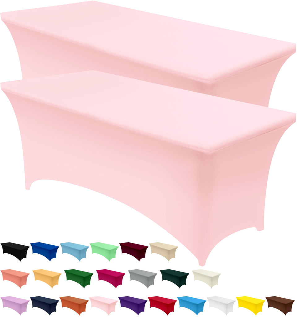 Utopia Kitchen spandex tablecloth 6ft pink on table for a sleek event setup.