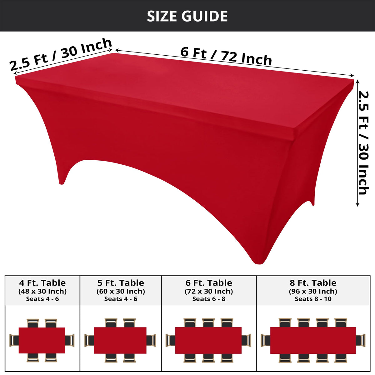 Utopia Kitchen spandex tablecloth shows leg pockets for a secure stay on the table.