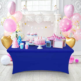 Utopia Kitchen spandex tablecloth draped for a neat party banquet setup.