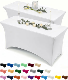 Utopia Kitchen spandex tablecloth on a 6ft white table for a clean, professional display.