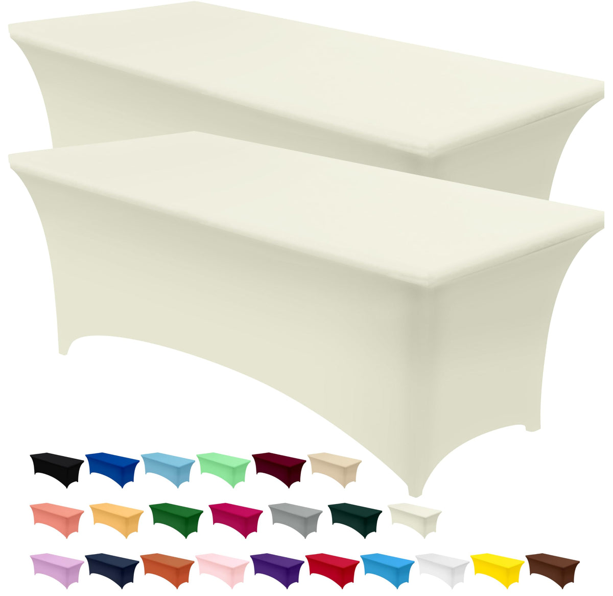 Utopia Kitchen spandex tablecloth 8ft ivory fits securely for a clean, professional table display.