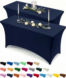 Utopia Kitchen spandex tablecloth 8ft navy blue drapes securely for a polished look.