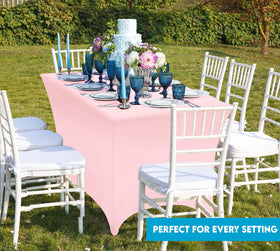 Utopia Kitchen pink easy-care fabric simplifies post-event cleanup.