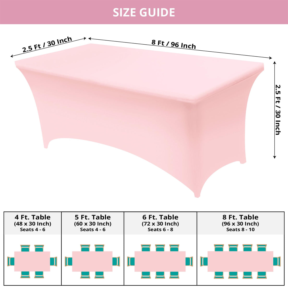 Utopia Kitchen Spandex tablecloth pink leg pocket closeup shows secure fit during events.