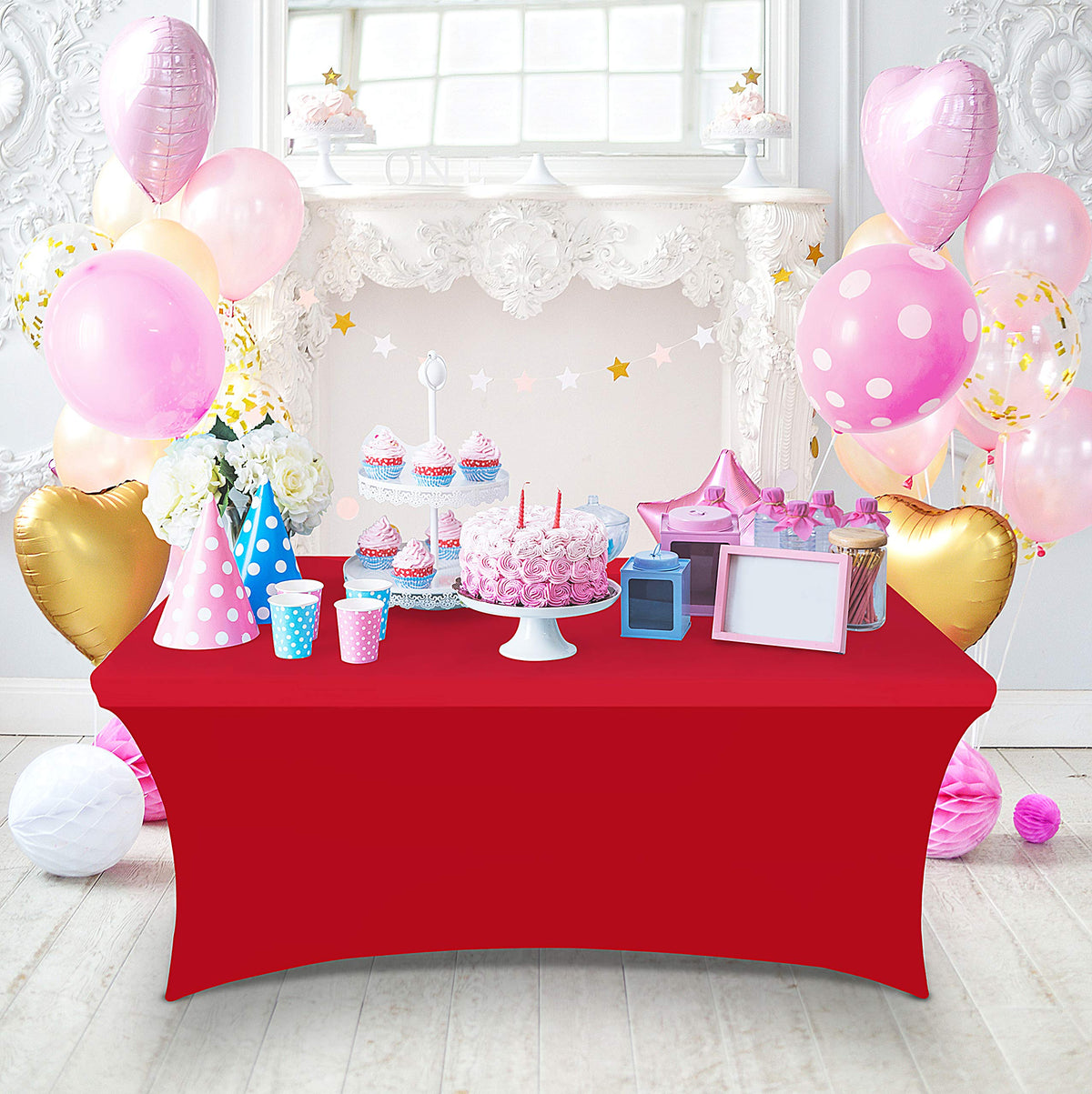 Utopia Kitchen spandex tablecloth 8ft red, scratch-resistant surface for crafts booths