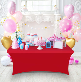 Utopia Kitchen spandex tablecloth 8ft red, scratch-resistant surface for crafts booths