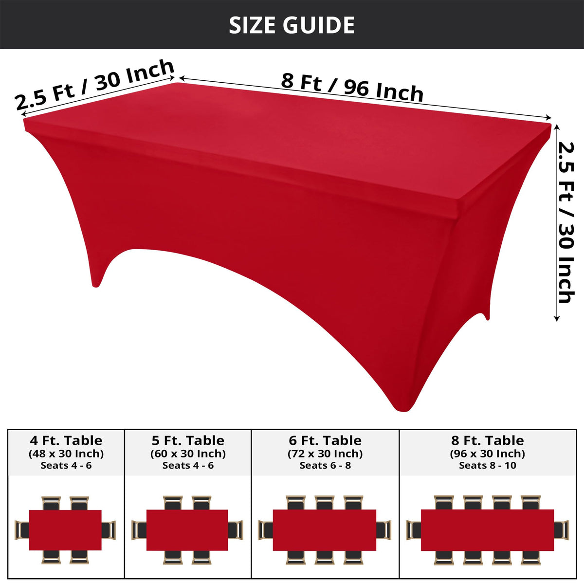 Utopia Kitchen spandex tablecloth 8ft red, secure-fit, keeps tables neat