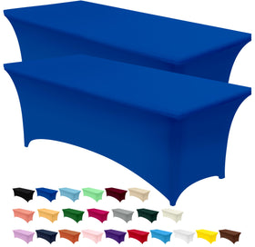 Utopia Kitchen spandex tablecloth 8ft tight fit in royal blue for a polished event display.