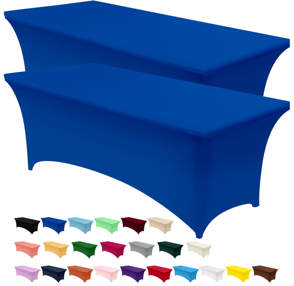 Utopia Kitchen spandex tablecloth 8ft tight fit in royal blue for a polished event display.