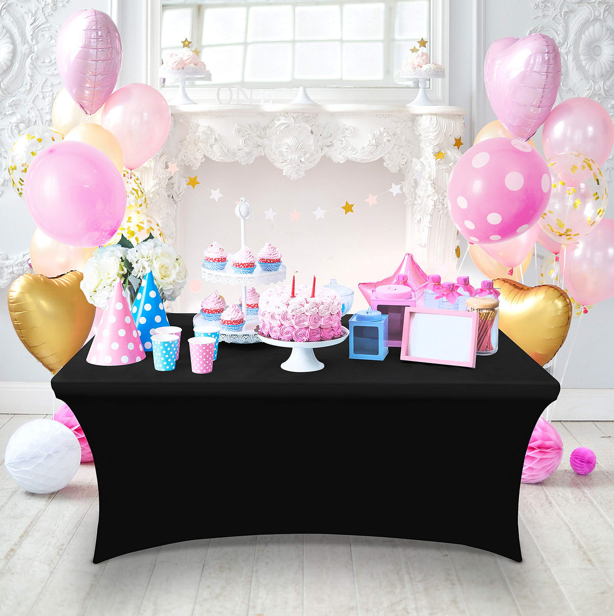 Utopia Kitchen spandex tablecloth comes in black for a timeless, professional look.