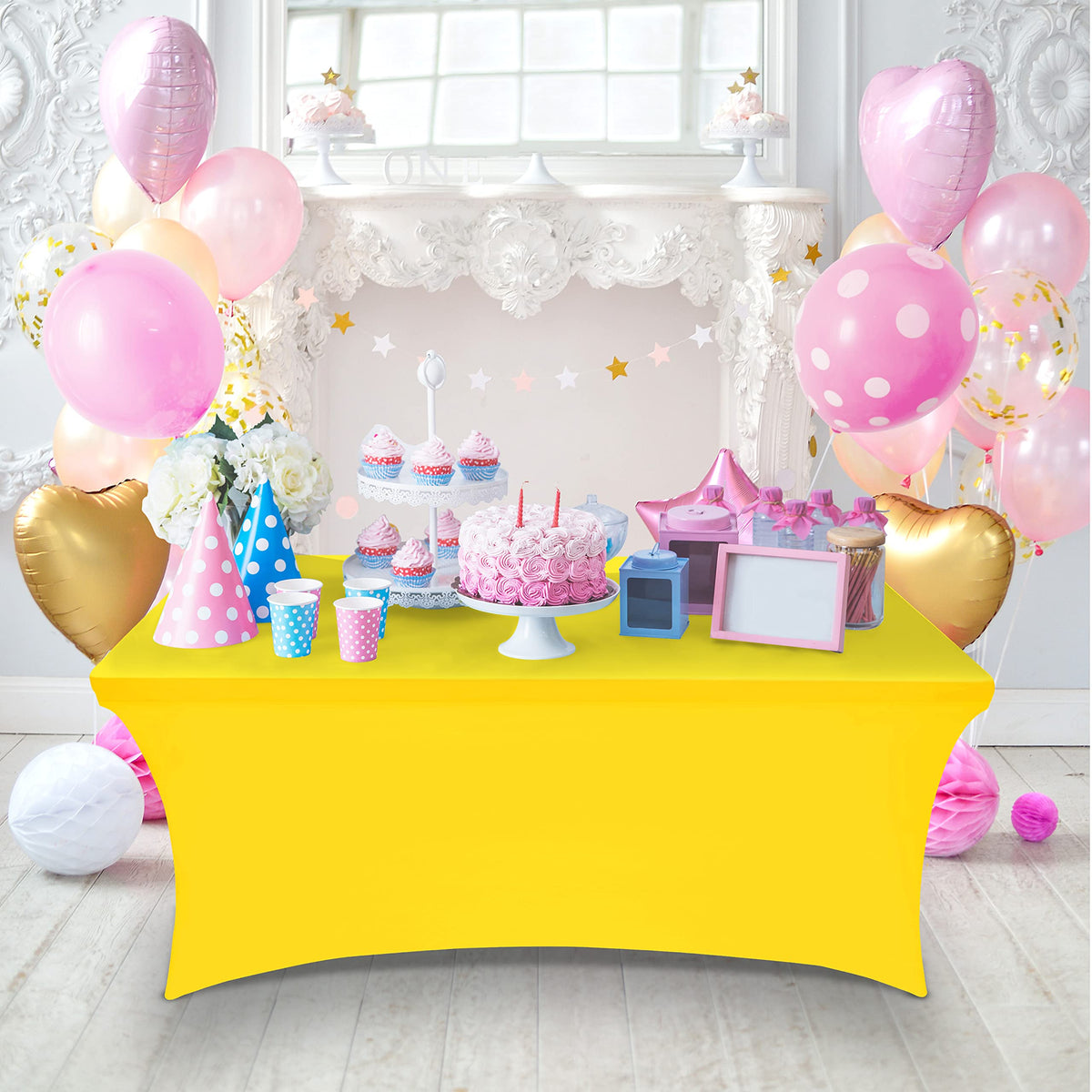 Utopia Kitchen spandex tablecloth easy care with cold machine wash instructions.