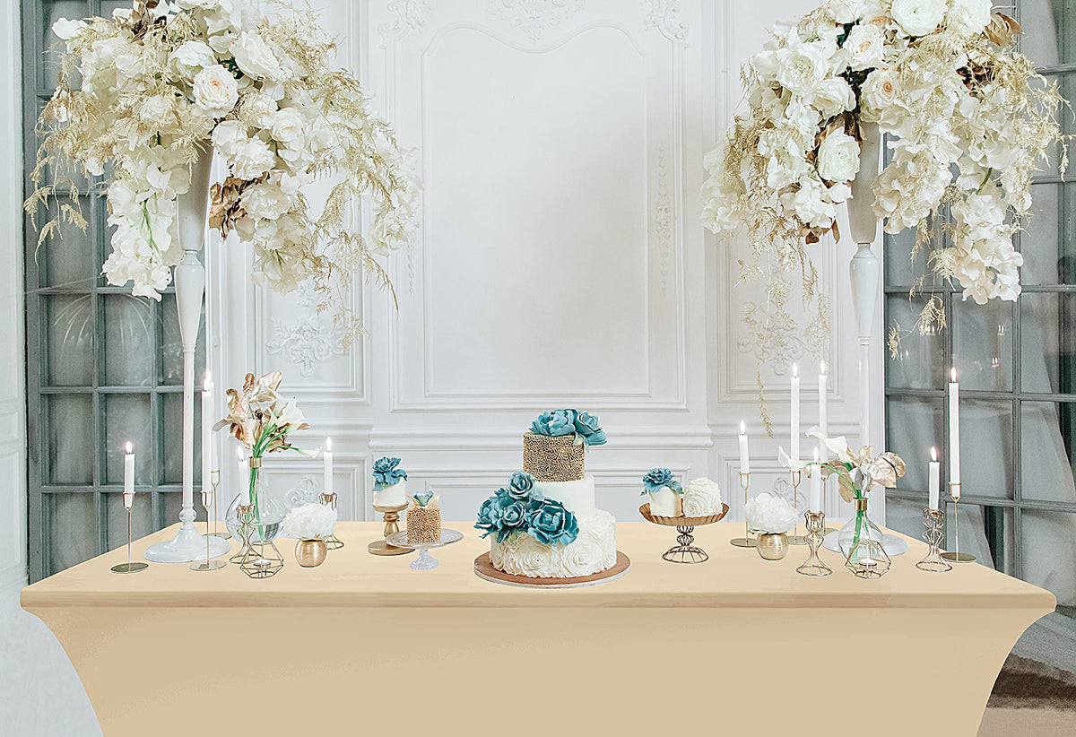 Utopia Kitchen spandex tablecloth wraps a rectangular table with wrinkle-free appearance