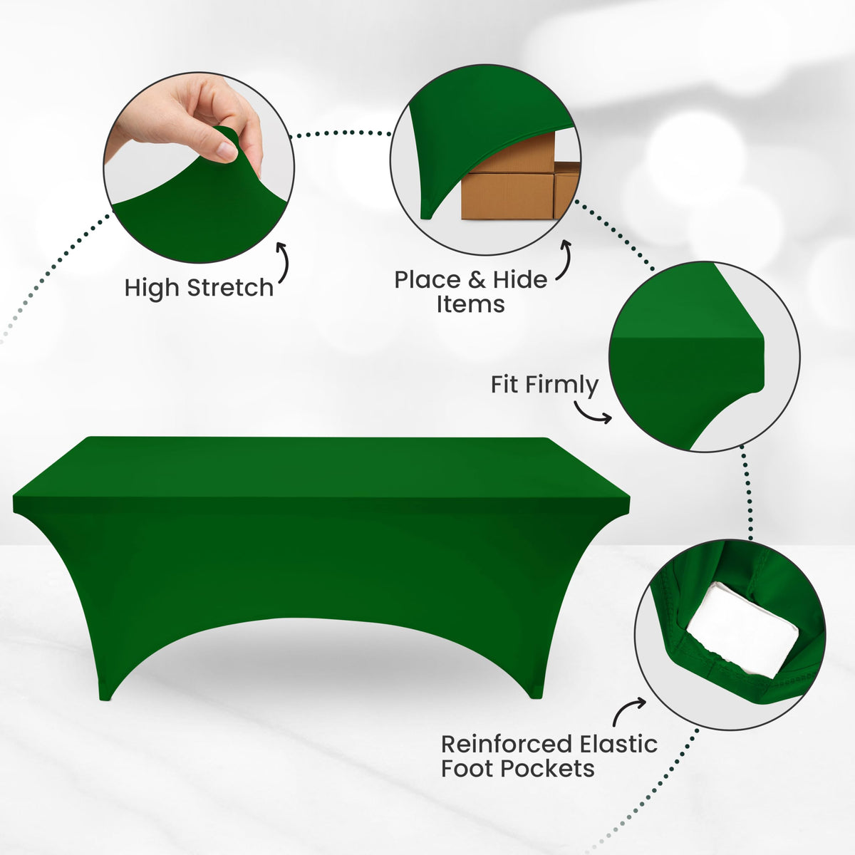 Versatile coverage for weddings, banquets, and trade shows with Utopia Kitchen spandex tablecloth