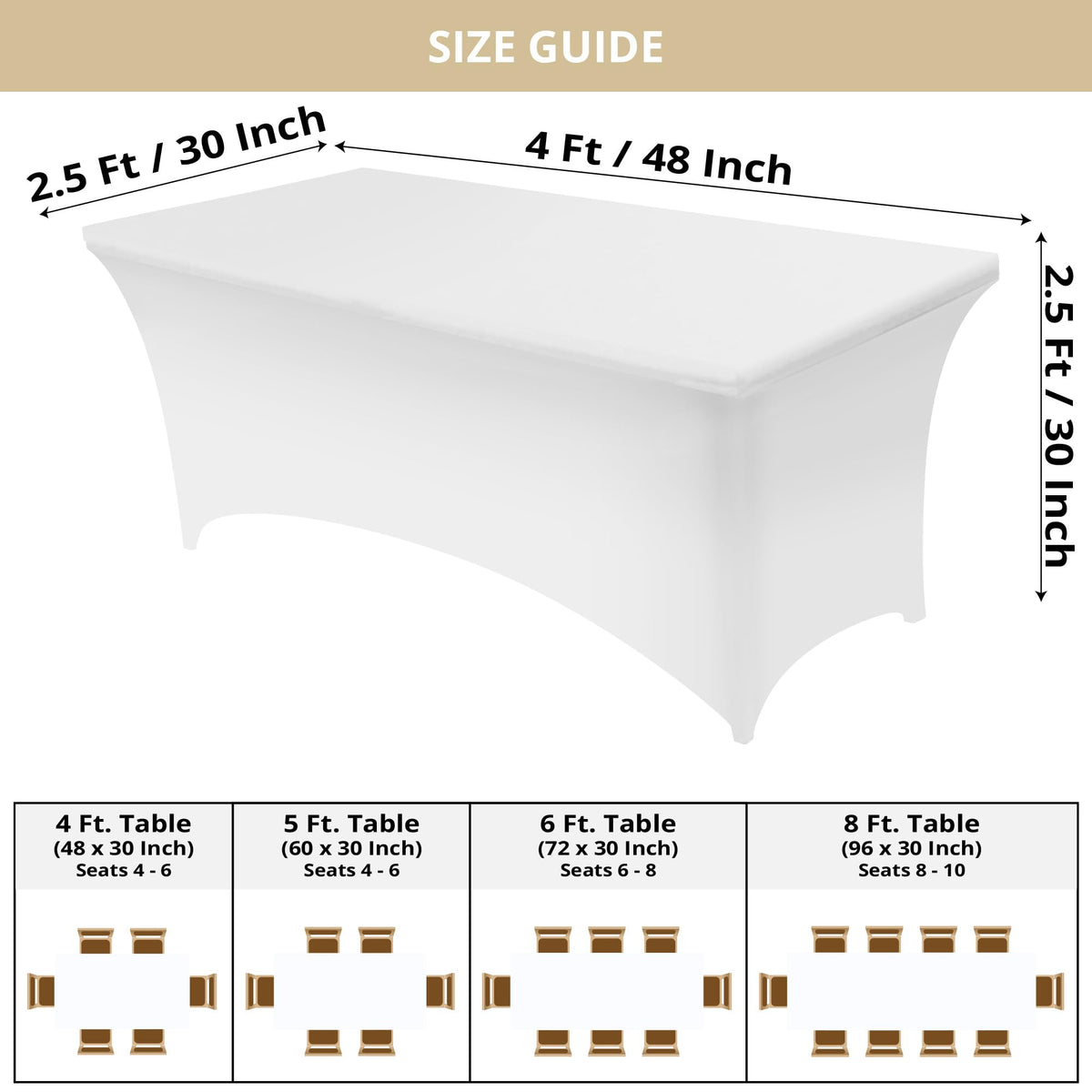 Utopia Kitchen spandex tablecloth fabric close-up highlighting stretch and smooth finish.