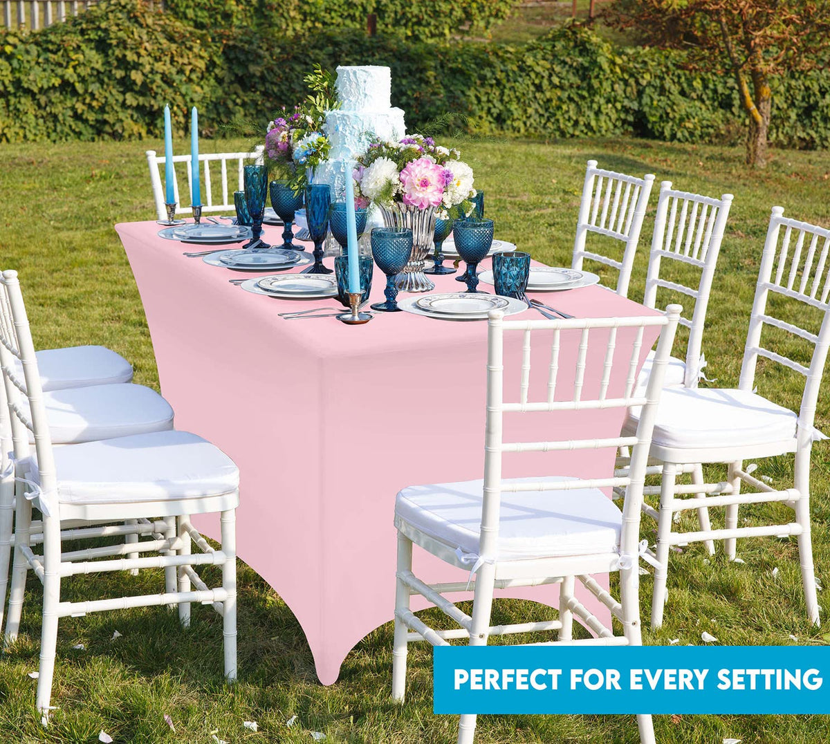 Utopia Kitchen spandex tablecloth under beverage spills shows stain protection without sacrificing fit.