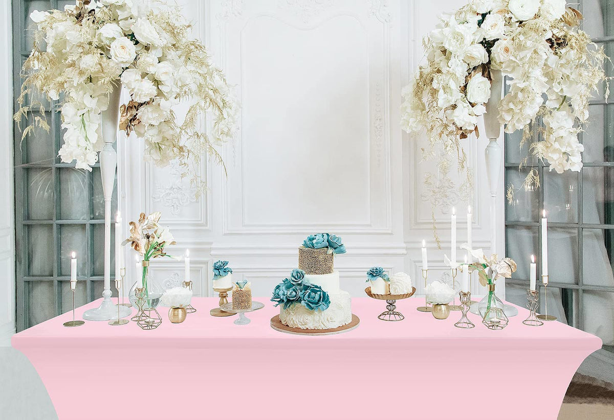 Utopia Kitchen spandex tablecloth color-pink option provides vibrant, versatile styling for parties.