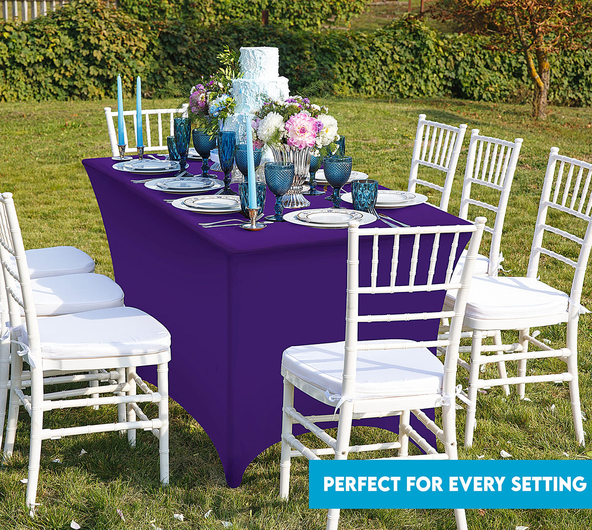 Utopia Kitchen Spandex tablecloth at a trade show display booth.