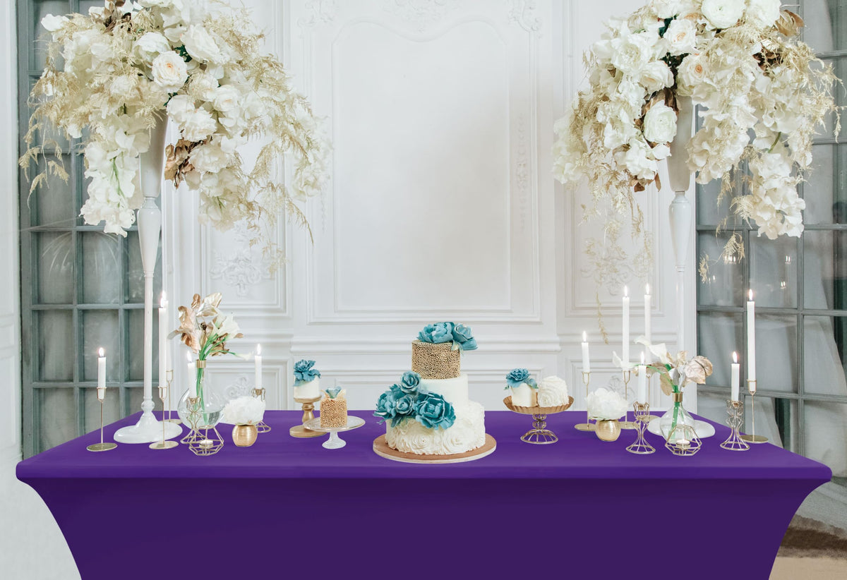 Utopia Kitchen spandex tablecloth purple surface enhancing the table presentation