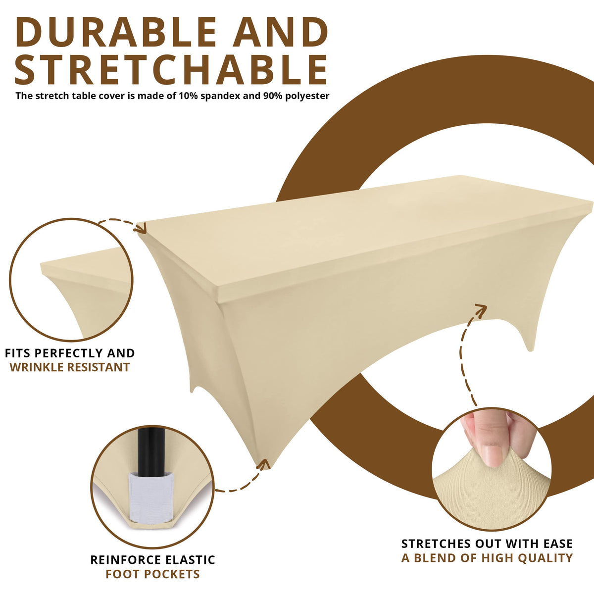 Utopia Kitchen spandex tablecloth protects against stains and scratches.