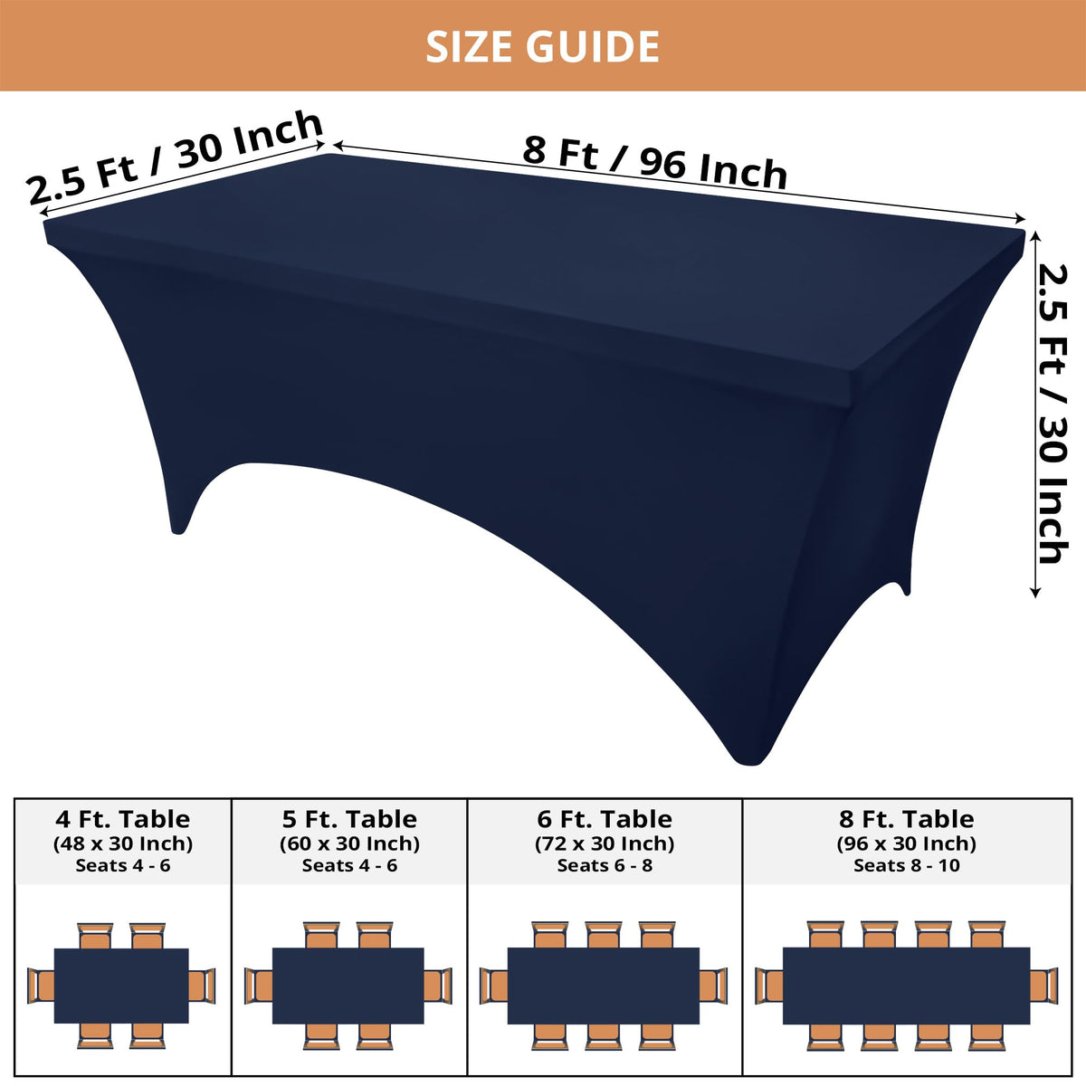 Utopia Kitchen spandex tablecloth tight-fit on a standard 8-foot table.