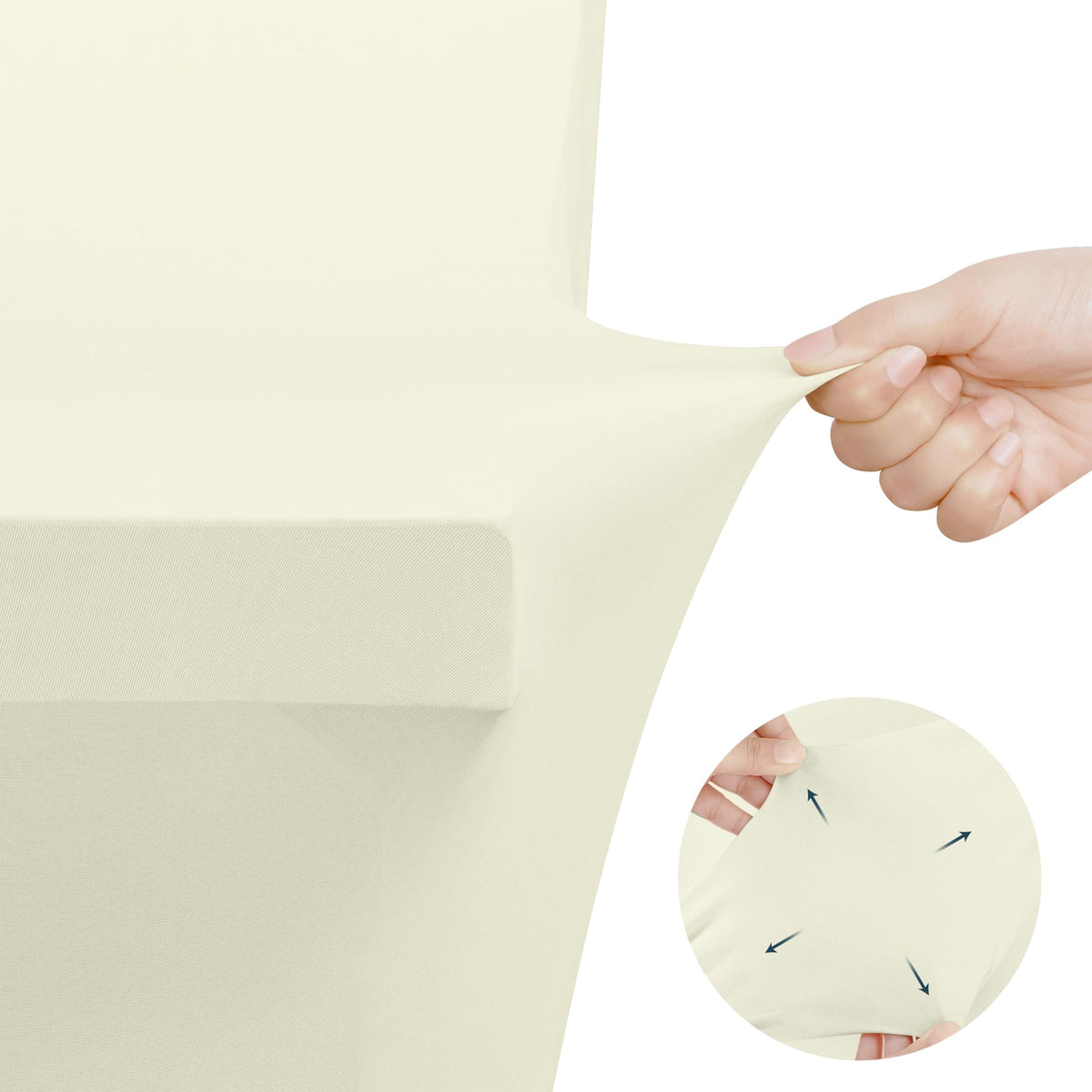 Utopia Kitchen spandex tablecloth 8ft ivory ideal for trade shows and banquet setups.