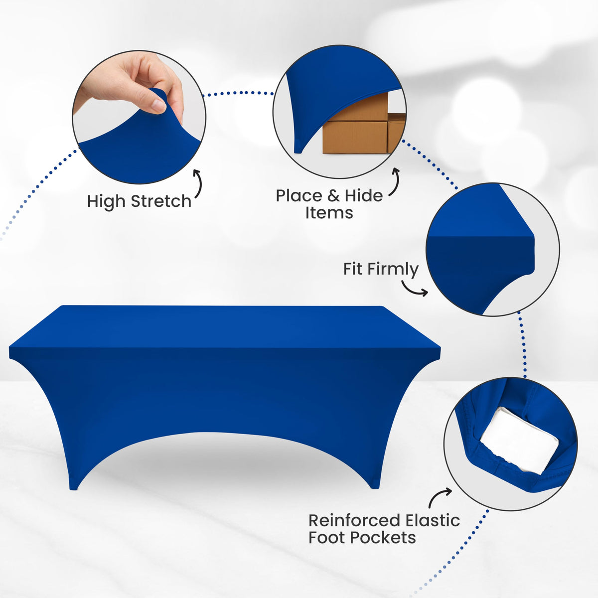 Utopia Kitchen spandex tablecloth close-up shows durable stretch fabric