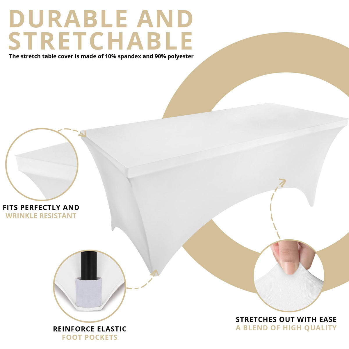 Utopia Kitchen spandex tablecloth wipe-clean finish eases spill cleanup.