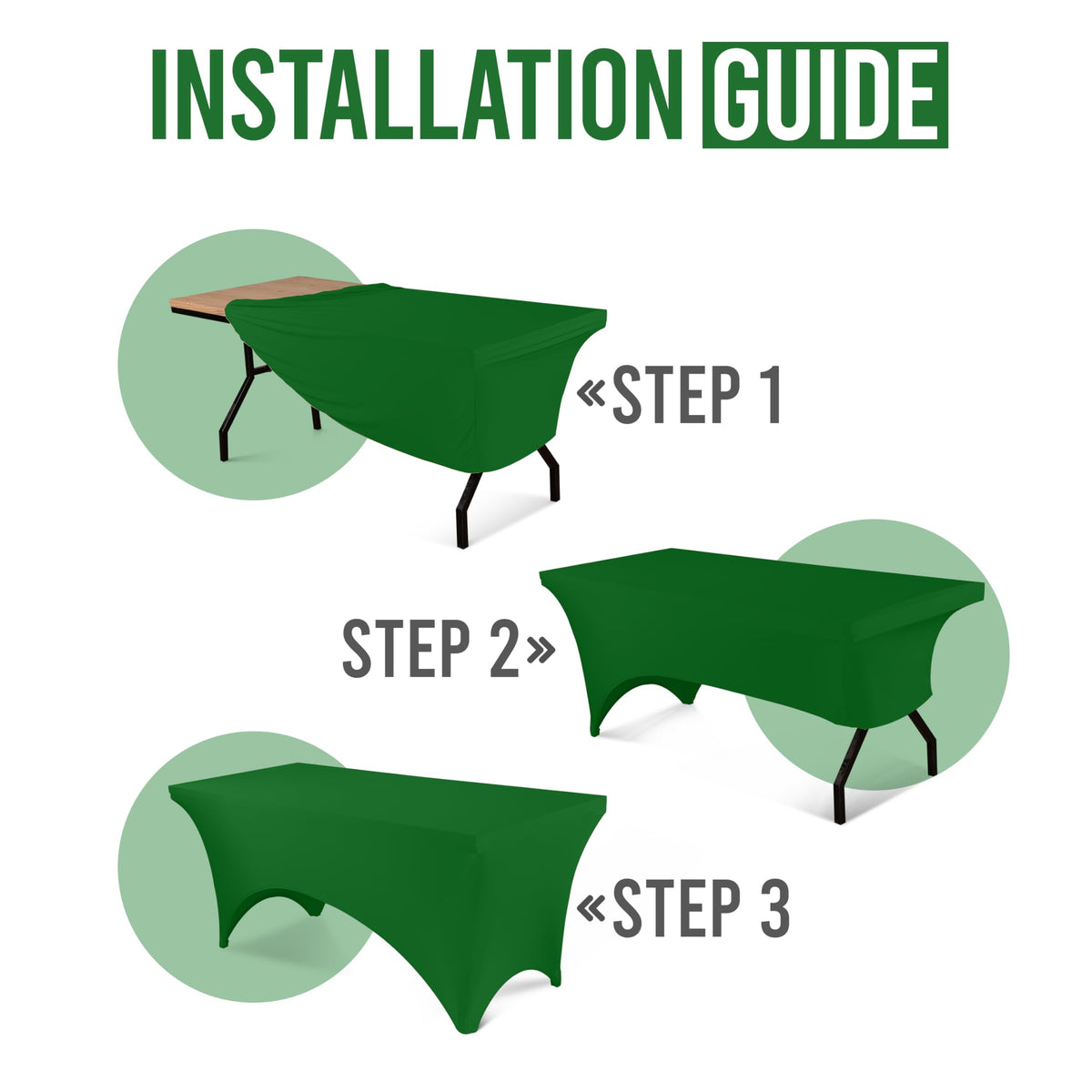 Emerald green stretch tablecloth by Utopia Kitchen resists wrinkles for quick setup