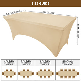 Utopia Kitchen spandex tablecloth in champagne color enhances décor with a smooth drape