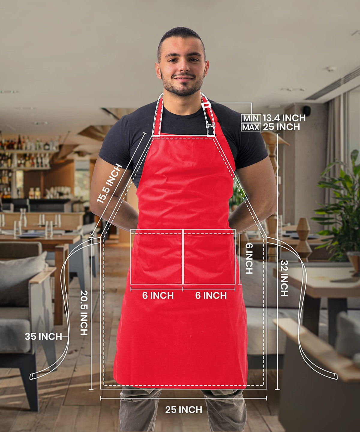 Utopia Kitchen unisex adjustable-neck-strap apron showing secure fit.