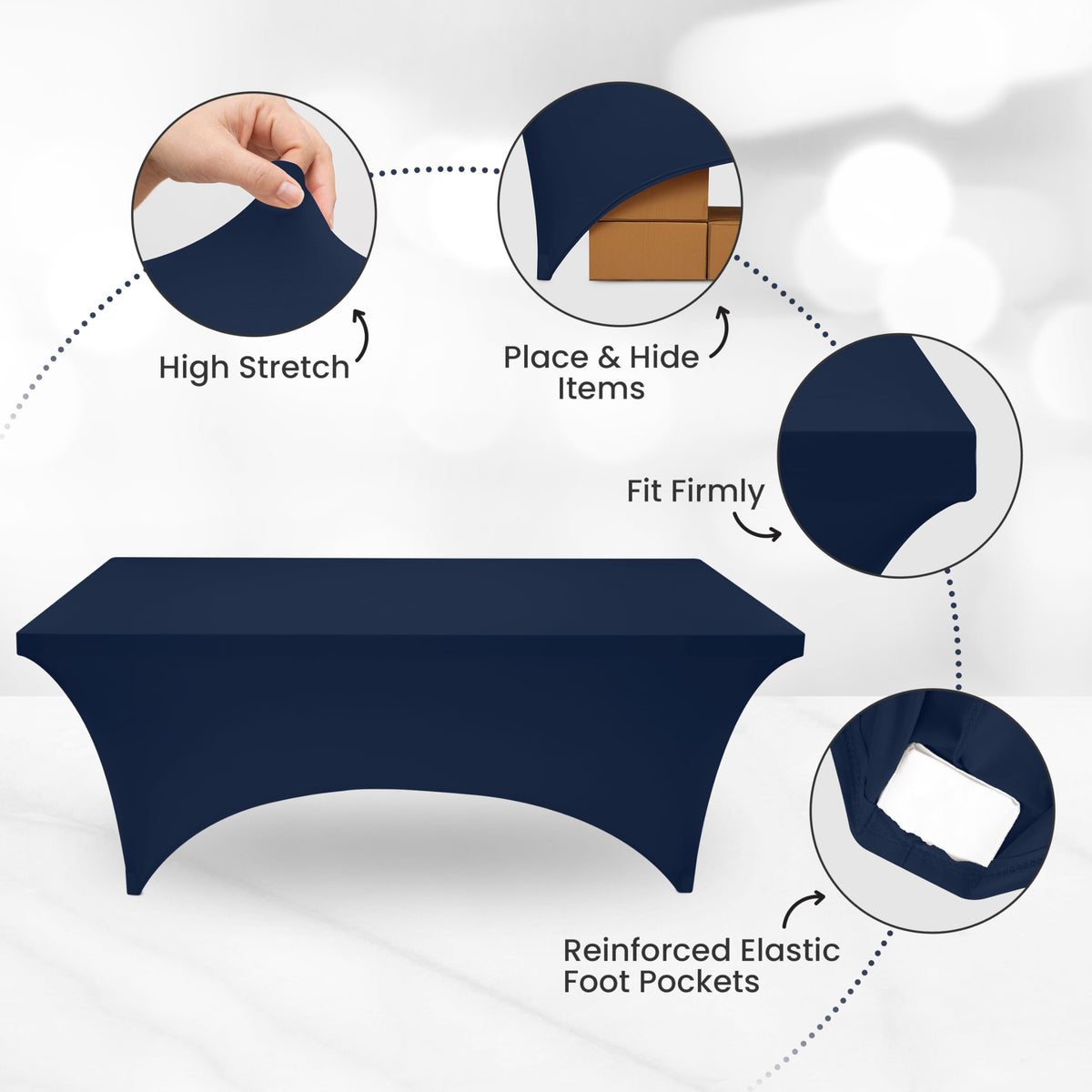 Utopia Kitchen wedding and banquet setup with navy table cover.