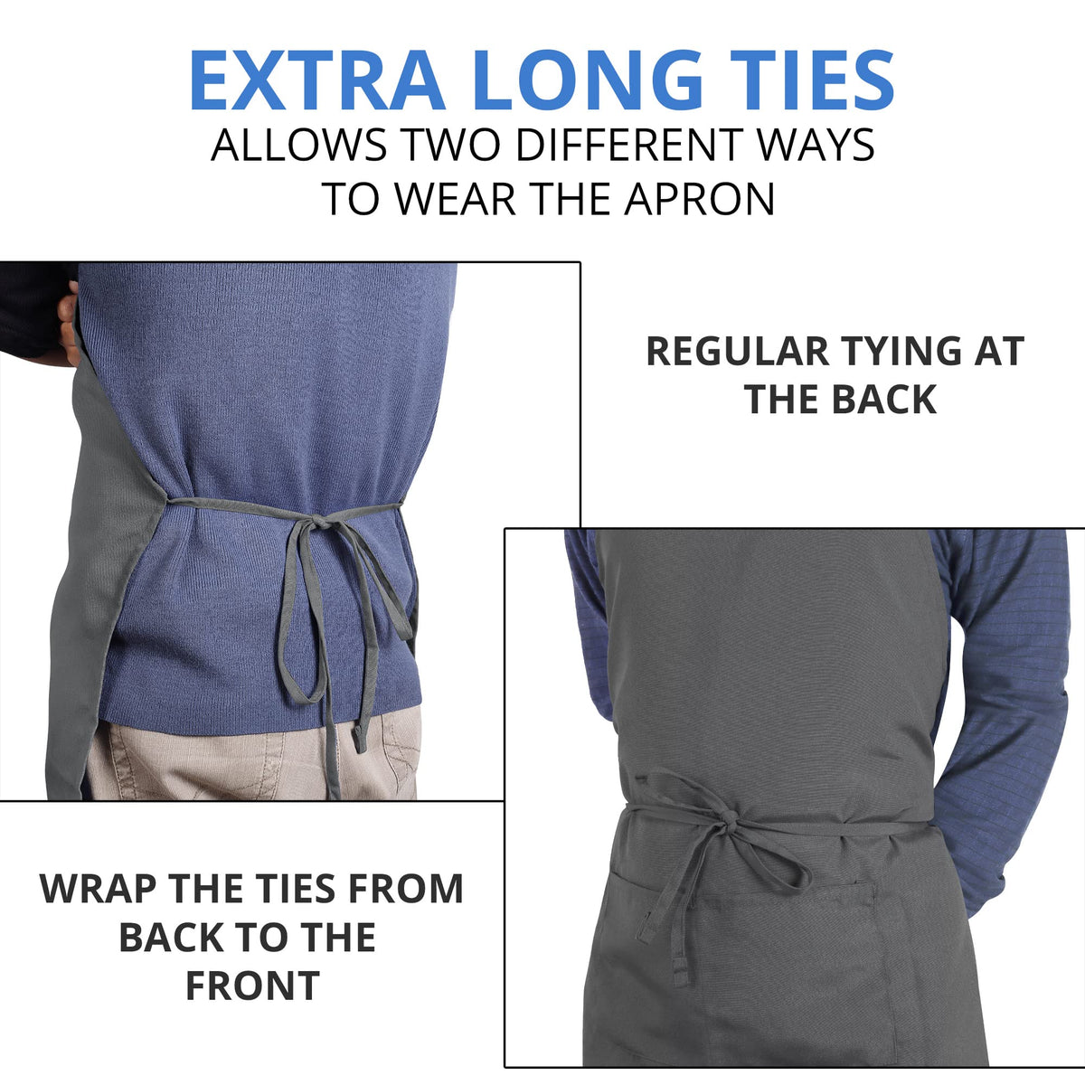 Utopia Kitchen wrinkle-free fabric keeps aprons looking tidy during busy shifts.