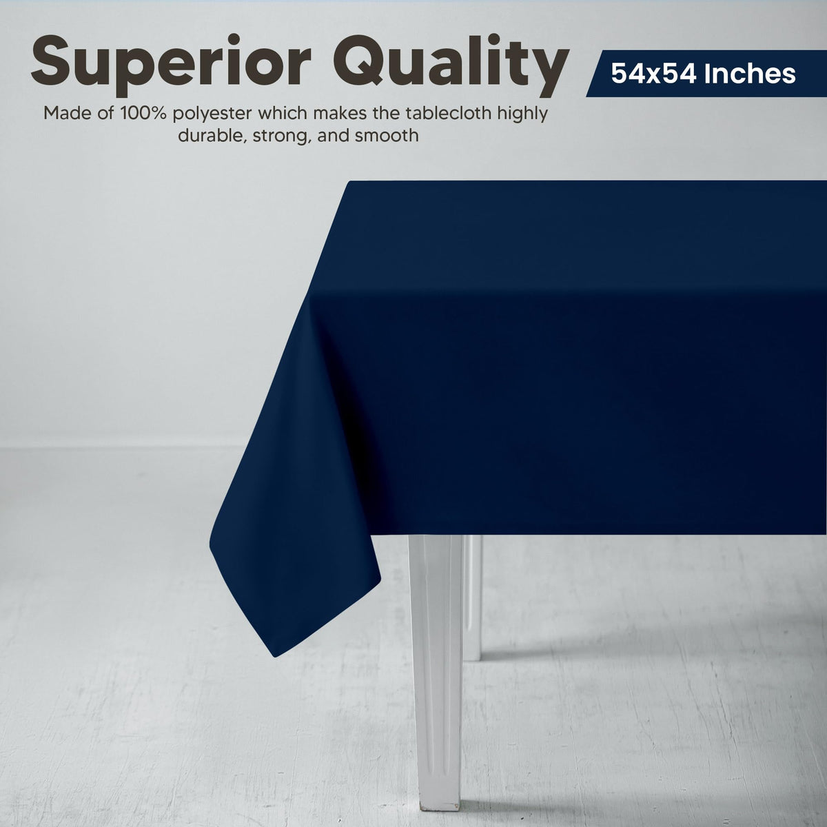 Wrinkle-free finish on the Utopia Kitchen navy blue table cloth.