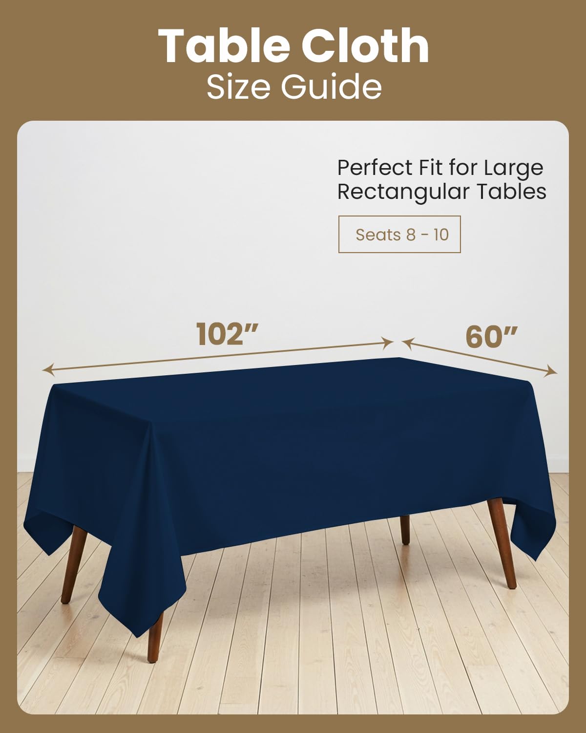 Utopia Kitchen wrinkle-free finish enhances navy tablecloth for polished events.