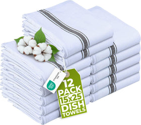 Utopia Towels black dish towels flatlay 12-pack, durable cotton for daily kitchen use