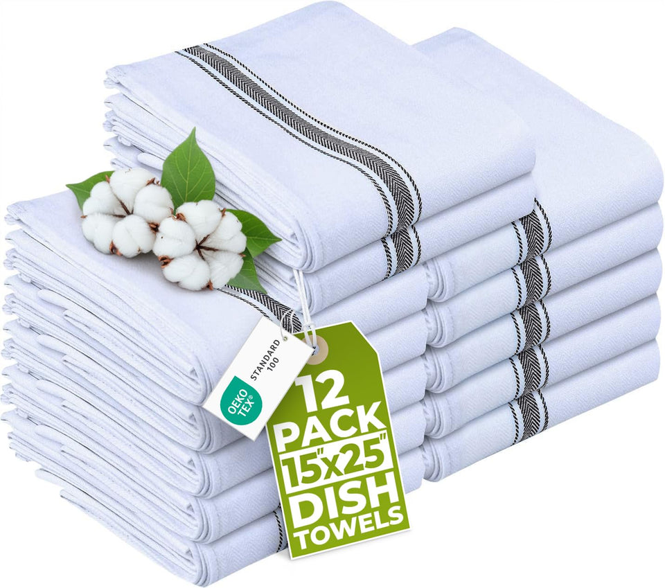 Utopia Towels black dish towels flatlay 12-pack, durable cotton for daily kitchen use
