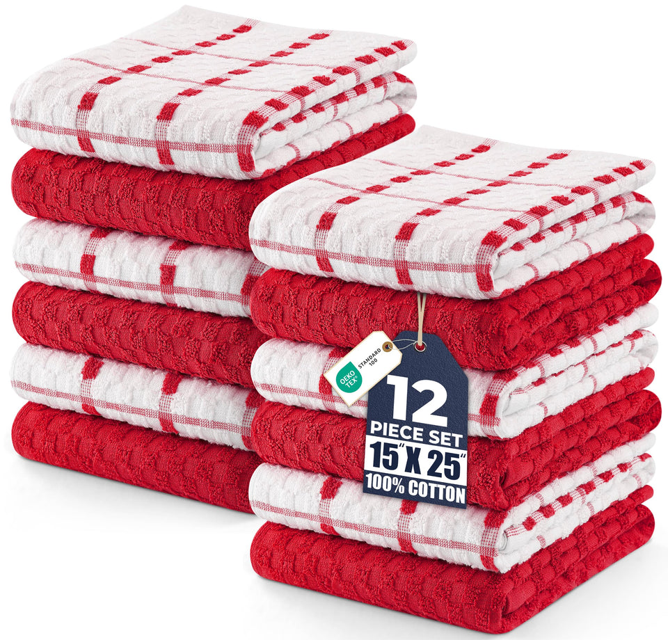 Utopia Towels kitchen towels 12-pack in red, ready for daily tasks