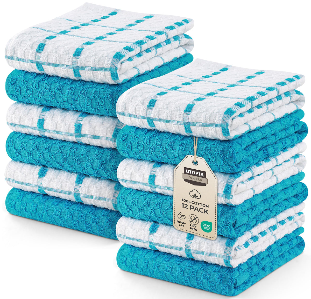 Utopia Towels kitchen towels 12-pack in Aqua, soft and absorbent for daily use