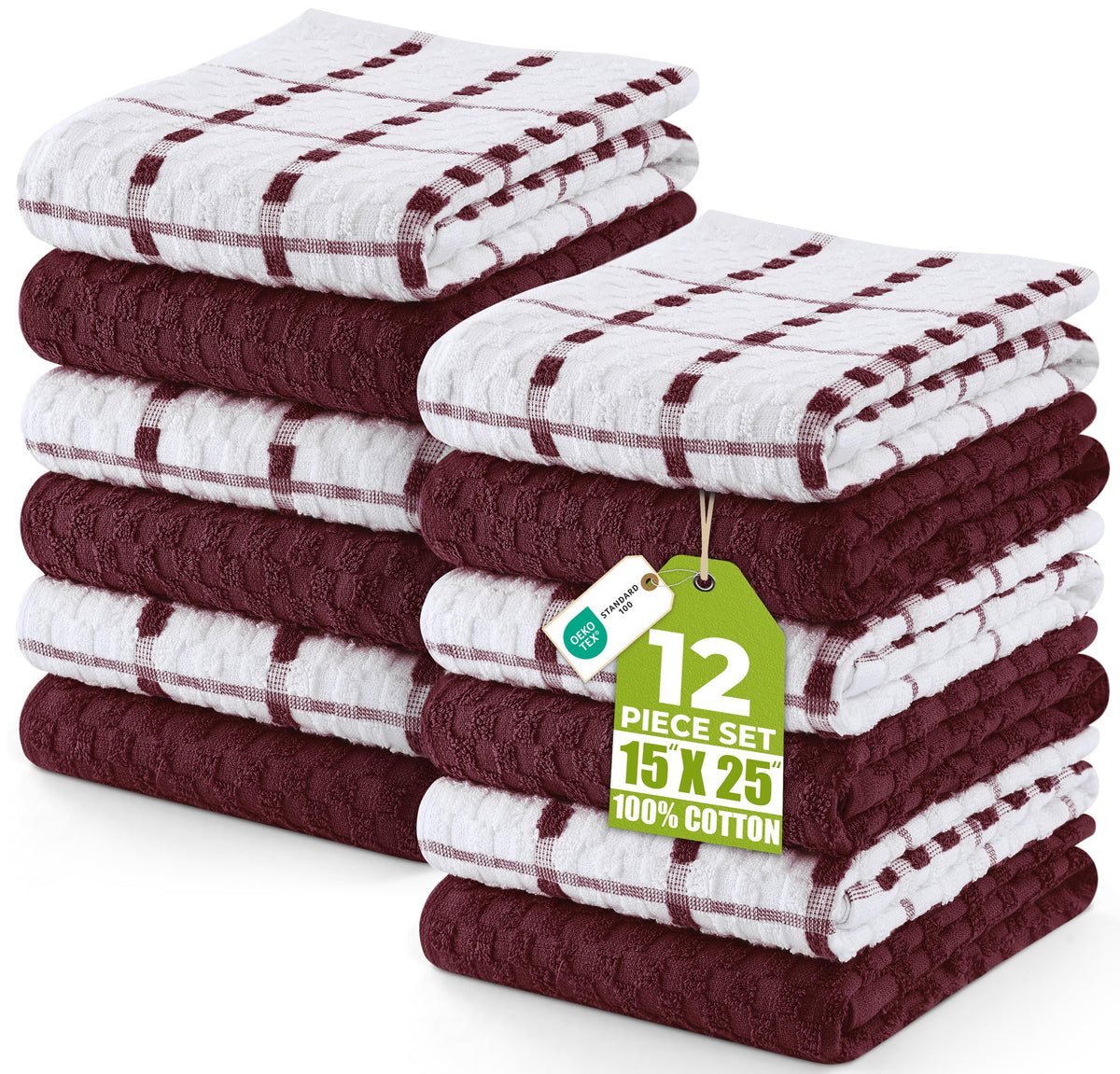 Utopia Towels kitchen towels 12-pack with dobby weave for everyday absorbency.
