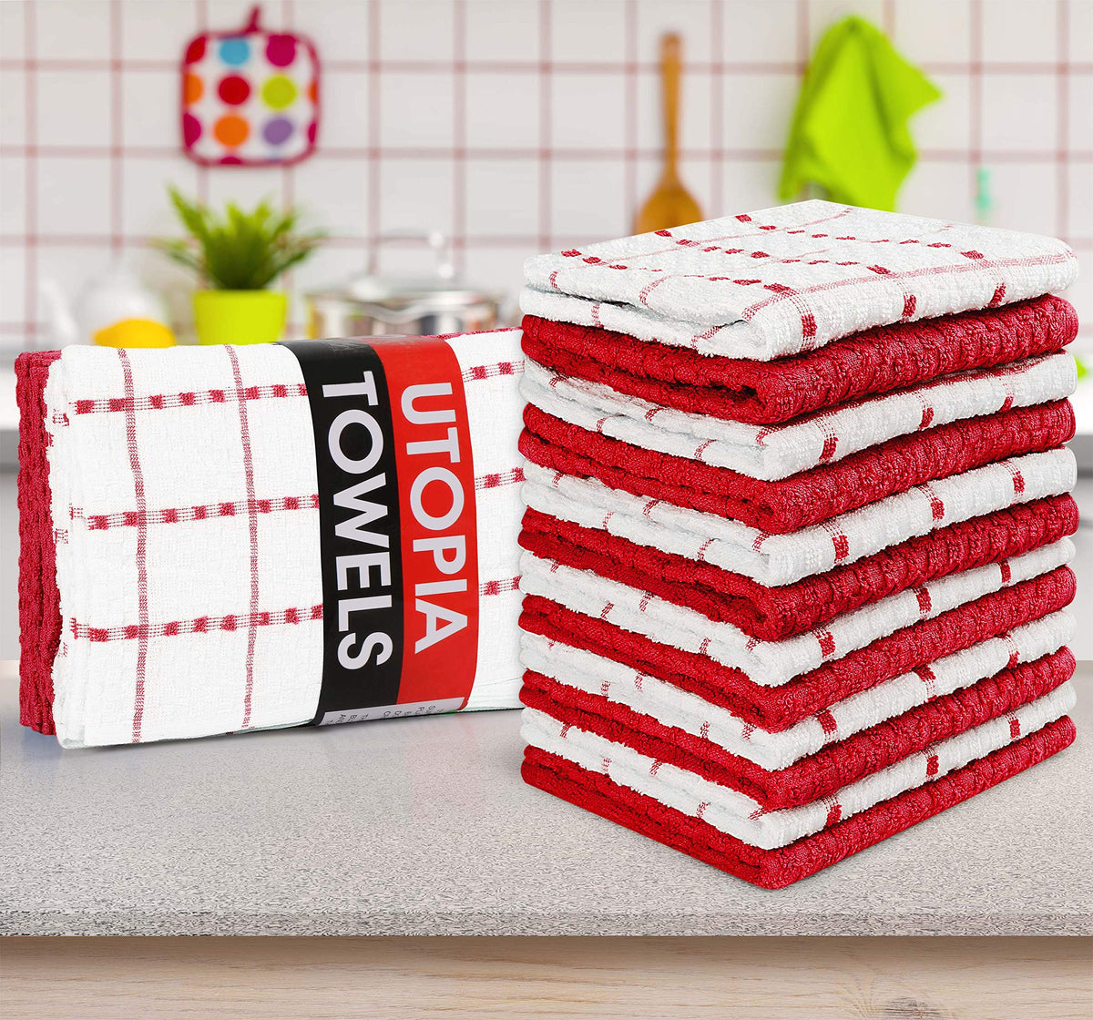 Utopia Towels neatly stacked in a kitchen drawer