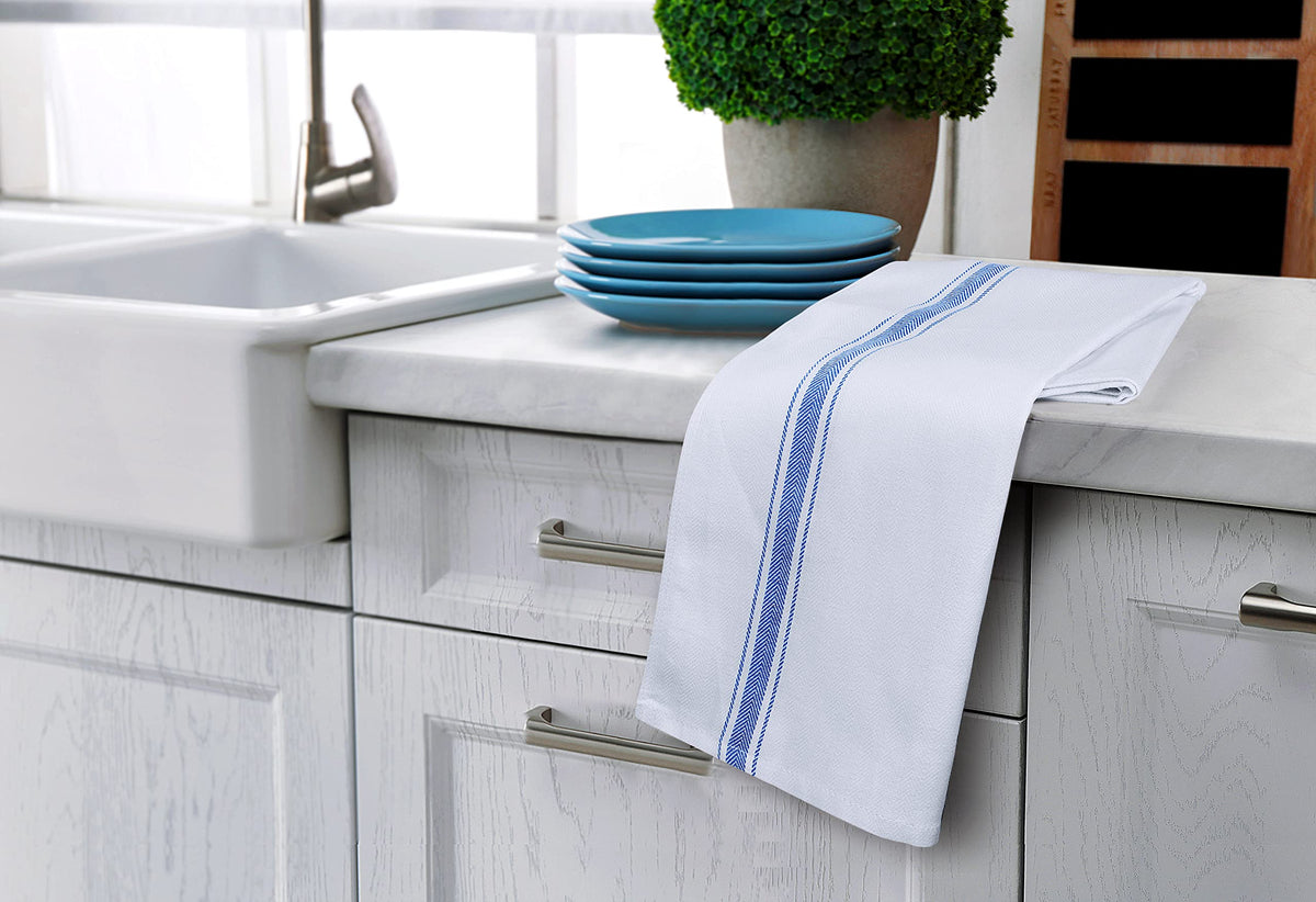 Utopia Towels side stripe design adds elegance to practical cleaning.