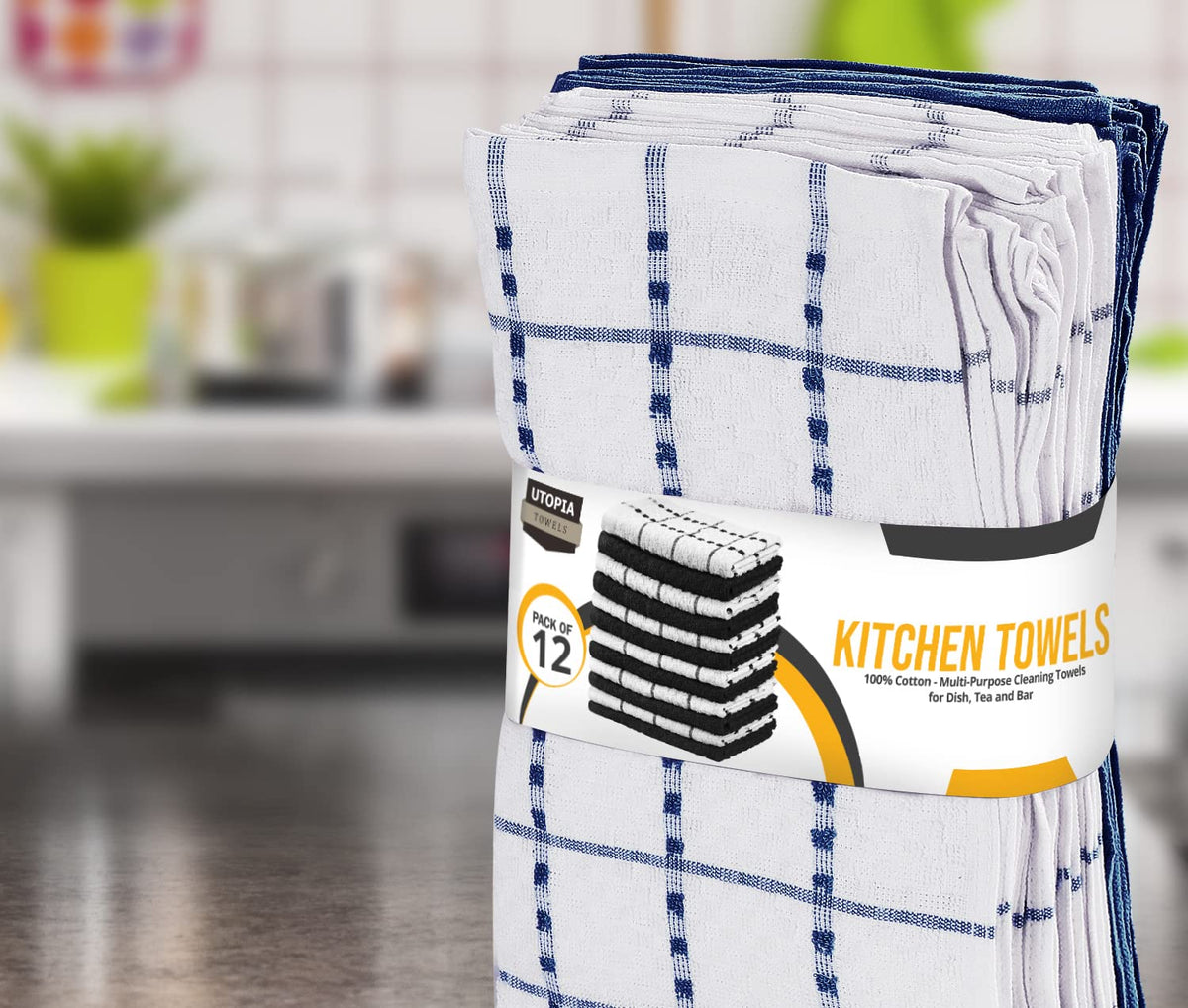 Utopia Towels navy finish adds timeless look to any kitchen.